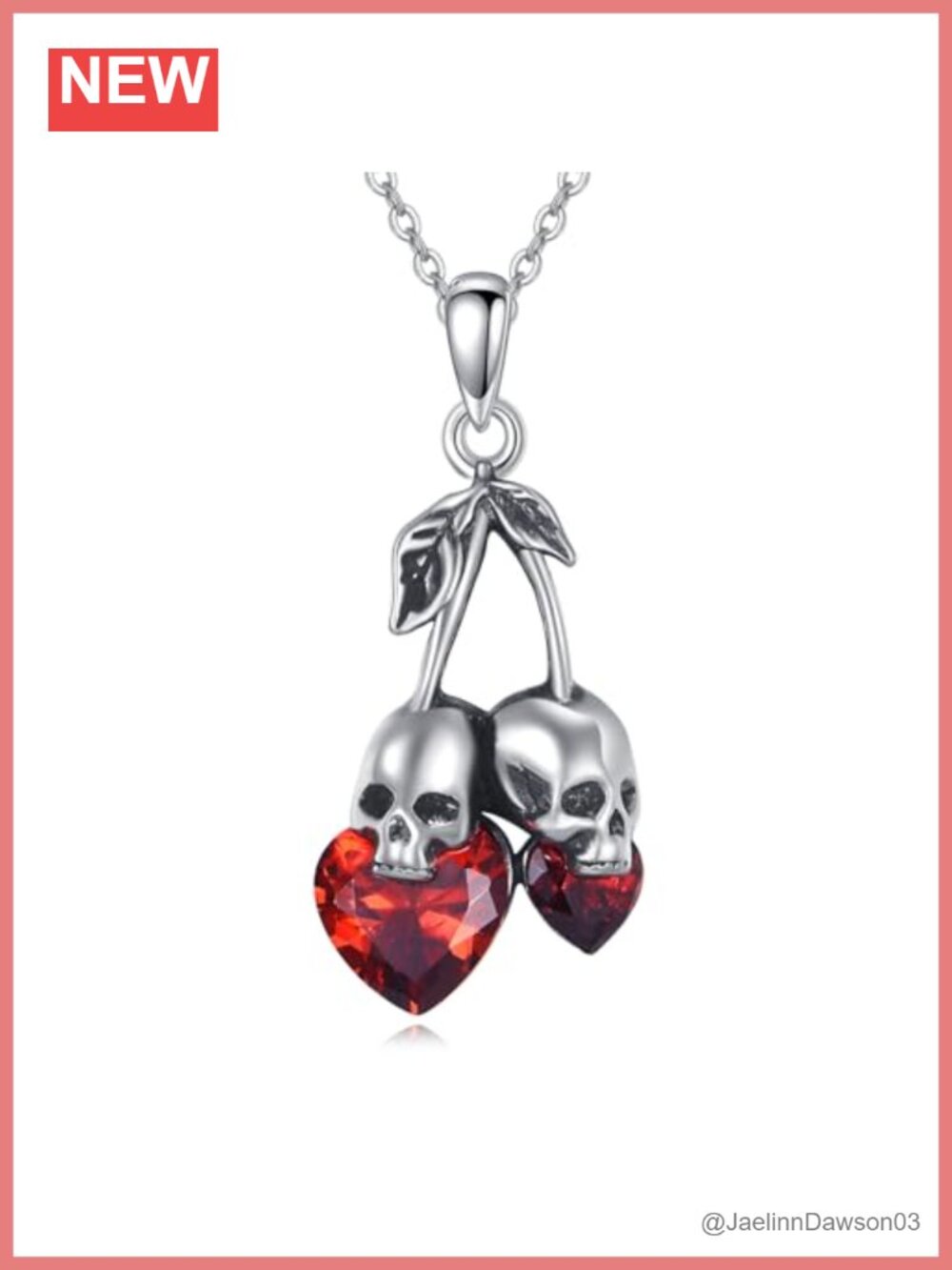925 Sterling Silver Cherry Skull Pendant Necklace Gothic Gift 18+2in